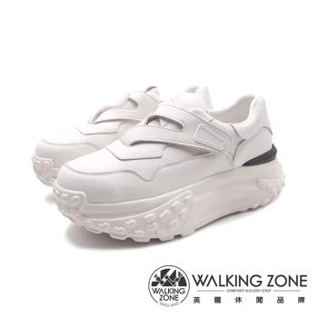 WALKING ZONE(女)異材質魔鬼氈增高厚底運動老爹鞋 女鞋-白色