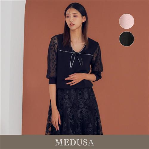 現貨【MEDUSA 曼度莎】Icare 小領結滾邊針織上衣 - 2色（F）｜女上衣 針織衫