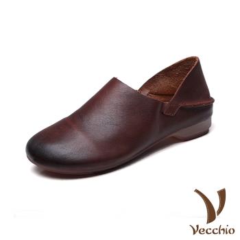 【VECCHIO】全真皮兩穿純色休閒鞋/全真皮頭層牛皮兩穿法設計純色素面休閒鞋 女鞋 棕