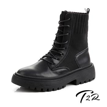【T2R】正韓空運-真皮綁帶造型潮流襪靴-增高約5.5公分-黑