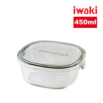 【日本iwaki】耐熱玻璃微波保鮮盒-450ml 方蓋/灰色(原廠總代理)
