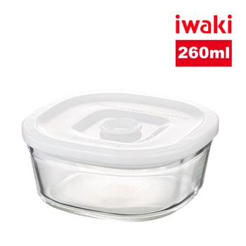 【日本iwaki】耐熱玻璃微波密封保鮮盒 方形白蓋-260ml(原廠總代理)