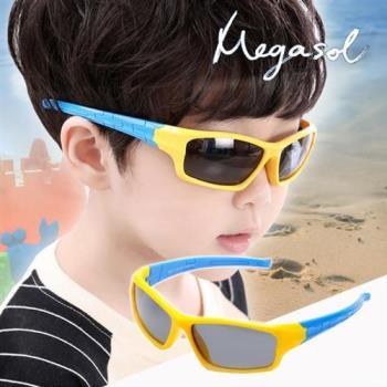 MEGASOL 中性兒童男孩女孩UV400抗紫外線偏光兒童太陽眼鏡(騎行運動矩方框款KD801)