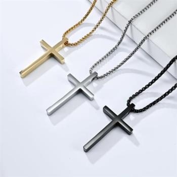 Jpqueen 男女簡約光面鋼飾十字架項鍊(3色可選)