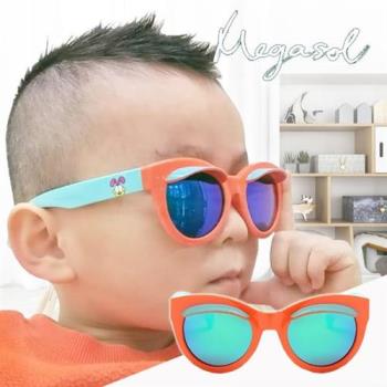 MEGASOL 中性兒童男孩女孩UV400抗紫外線偏光兒童太陽眼鏡(俏皮孩童遮光罩大圓鏡框款KD3449)