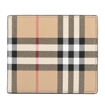 BURBERRY 8065636 品牌格紋對開4卡零錢短夾.卡其