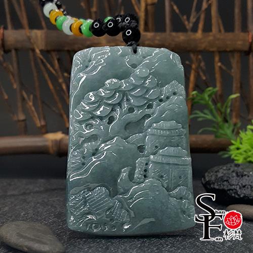 杉梵A貨翡翠藍水種流泉潺潺山水牌項鍊(E362)|其他造型|ETMall東森購物網