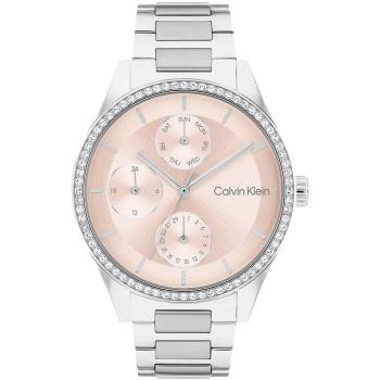 Calvin Klein 凱文克萊 典雅晶鑽三眼時尚腕錶/粉紅X銀/38mm/CK25100007