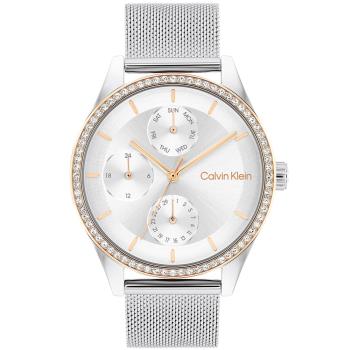 Calvin Klein 凱文克萊 典雅晶鑽三眼米蘭帶腕錶/銀X金/38mm/CK25100010