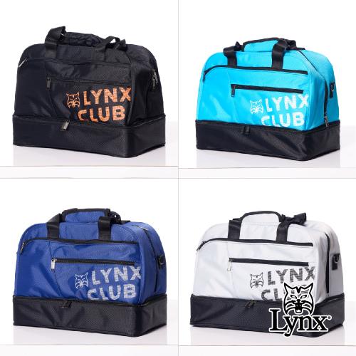 【Lynx Golf】男女Lynx山貓印花造型硬底式旅行外袋/雙層運動衣物袋-黑色
