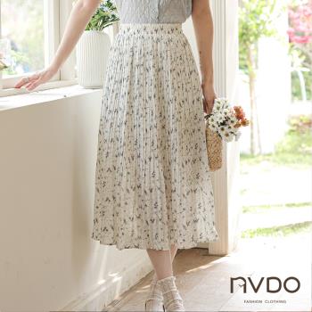 【NVDO】春季預購 清新藍色碎花百摺雪紡裙(M-L/半身裙/F107)
