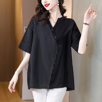 【ALLK 歐楷】新品 長版拼接雪紡衫上衣 黑色(尺寸L-XXL/中大尺碼/涼爽/透氣)
