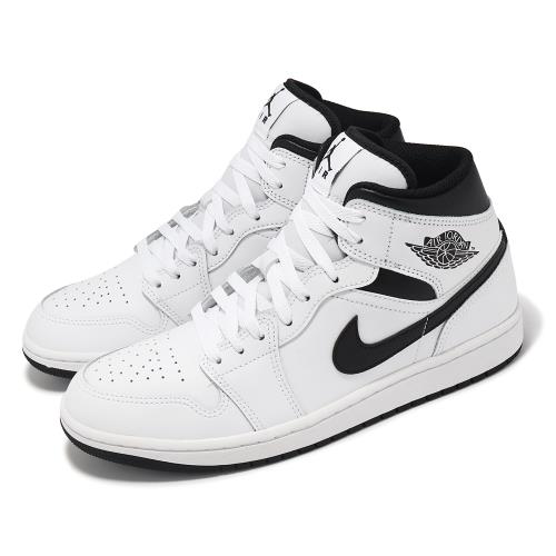 Nike 休閒鞋Air Jordan 1 Mid 男鞋白黑反轉熊貓皮革中筒AJ1 一代DQ8426