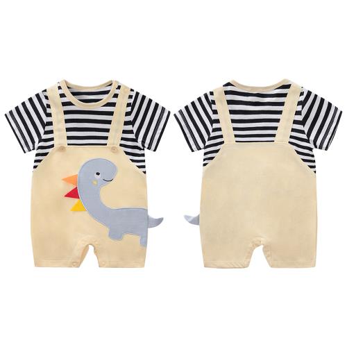 Colorland-棉質短袖包屁衣 寶寶連身衣  灰藍恐龍款嬰兒服