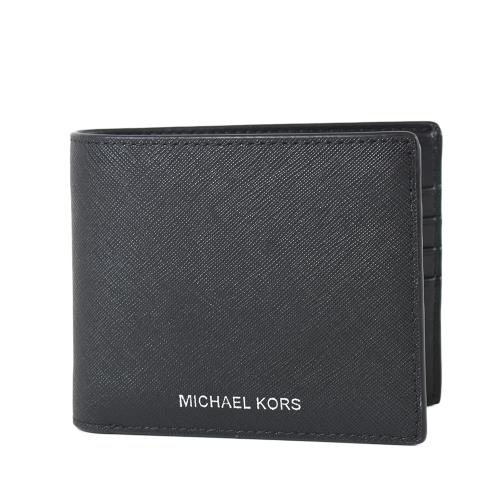 MICHAEL KORS 男款 銀字燙印LOGO防刮八卡短夾/附證件夾-黑色