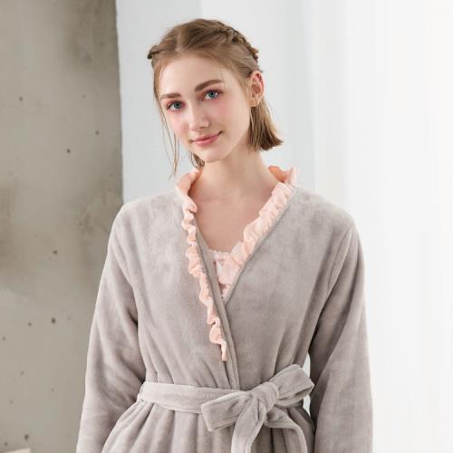 Rosemaid 羅絲美 - 甜意濃情長袖綁帶式蕾絲睡袍 -萌霧灰【R3820-95】