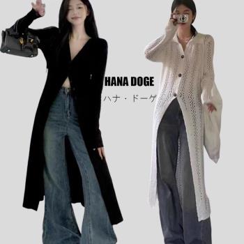 【HANA DOGE ハナ・ドーゲ】韓系時尚風格春季新品鏤空長版針織外套罩衫(兩款可選)