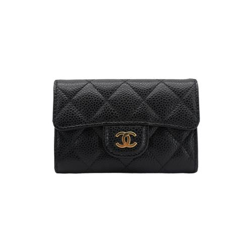 二手品 Chanel 雙C金logo粒紋牛皮經典口蓋卡夾/零錢包(AP0214-黑)