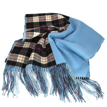 BURBERRY 經典格紋厚織寬版雙面羊毛披肩/圍巾(淺藍格紋)