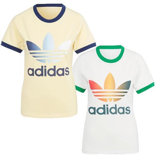 Adidas 短袖上衣 女裝 修身 三葉草 棉 黃/白【運動世界】IR6036/IS0310