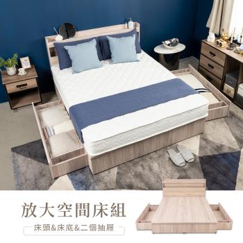H&D 東稻家居 放大空間3.5尺單人床組4件組-2色(床頭+床底+雙抽屜)