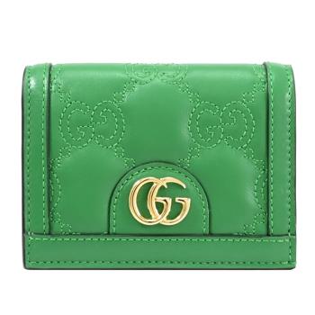 GUCCI 723786 品牌絎縫雙G LOGO對開扣式零錢短夾.綠