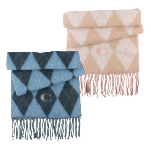 COACH C Logo 拼色菱格紋羊毛圍巾(任選) CE486