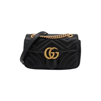 Gucci Marmont 雙G牛皮掀蓋斜揹包-22cm(446744-黑)