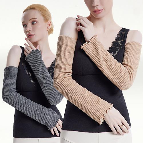 【I.Dear】秋冬真絲羊毛混紡雙層桑蠶絲針織長版袖套(2色/交換禮物/聖誕禮物)2色