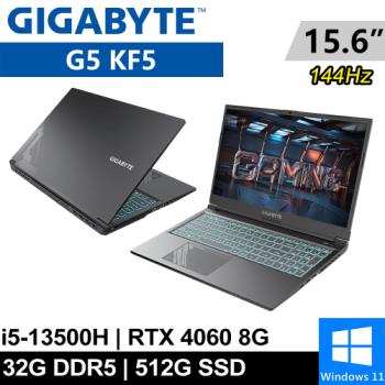 技嘉 G5 KF5-53TW383SH-SP4 15.6吋 黑(i5-13500H/32G DDR5/512G/RTX4060 8G/W11)特仕筆電