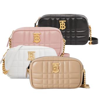 BURBERRY Lola TB LOGO格紋絎縫羔羊皮相機/斜背包(迷你/任選)