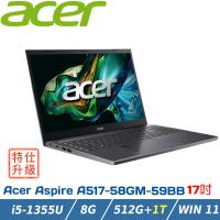 (改機升級)Acer Aspire A517-58GM-59BB(i5-1335U/8G/512G+1TB/RTX2050/W11)