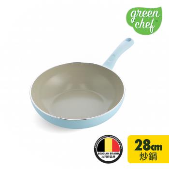 GreenChef Sandstone系列 不沾鍋炒鍋28cm(粉彩藍)(不含蓋) 不沾鍋/不挑爐具/IH爐適用