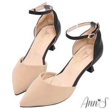 Ann’S復刻經典升級-雙色霧面繫帶低跟尖頭鞋5.5cm-棕
