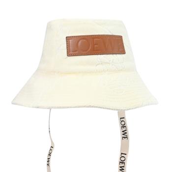 LOEWE 品牌皮標LOGO磨毛壓紋漁夫帽/遮陽帽.米白