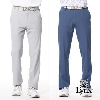 【Lynx Golf】男款彈性舒適素面外觀百搭後袋斜切造型設計平口休閒長褲-灰色