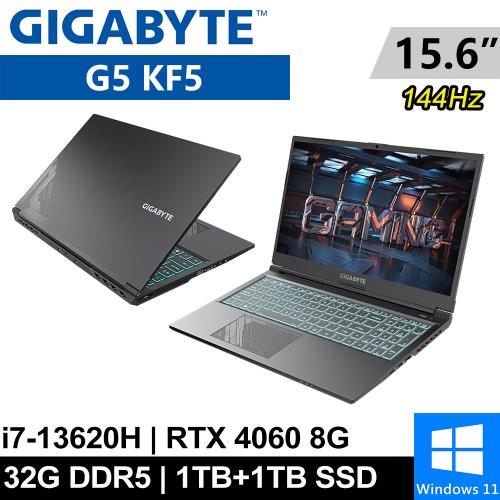 技嘉 G5 KF5-H3TW394KH-SP4 15.6吋 黑(i7-13620H/32G/1TB+1TB/RTX4060 8G/W11)特仕筆電