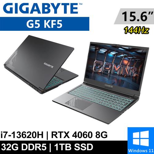 技嘉 G5 KF5-H3TW394KH-SP3 15.6吋 黑(i7-13620H/16G+16G /1TB/RTX4060 8G/W11)特仕筆電