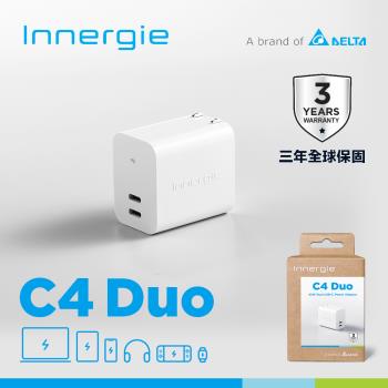 台達Innergie C4 Duo 45瓦 USB-C 雙孔萬用充電器 3年保固 (摺疊版)