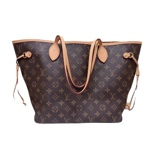 【Louis Vuitton】 M40995 - LV Monorgam Neverfull MM 縮口肩揹包附扁袋 (棕色/米色)