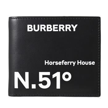 BURBERRY 8064927 燙印LOGO座標印花對開8卡短夾.黑