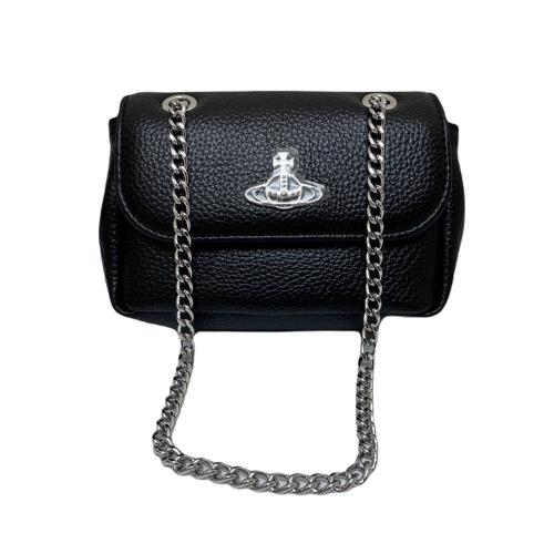【Vivienne Westwood】 銀色土星環 LOGO標誌 皮革單肩鏈袋包 ( 黑色 ) 52020005S000DPFN 403