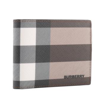 BURBERRY 環保帆布格紋6卡對開短夾(暗樺木棕色)