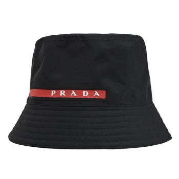 prada 2hc137 品牌logo標誌尼龍漁夫帽.黑紅