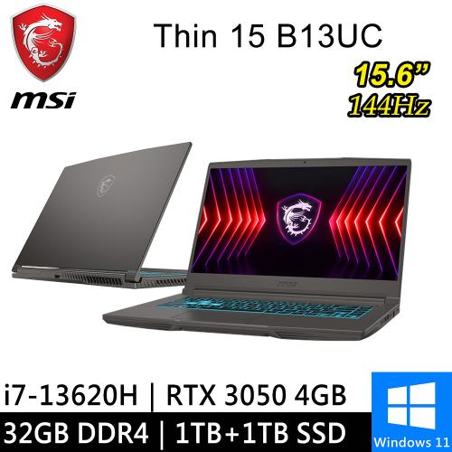 微星 Thin 15 B13UC-1418TW-SP4 15.6吋 灰(i7-13620H/32G/1TB+1TB/RTX3050 4G)特仕筆電