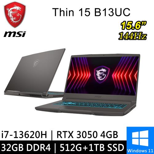 微星 Thin 15 B13UC-1418TW-SP3 15.6吋 灰(i7-13620H/32G/512G+1TB/RTX3050 4G)特仕筆電