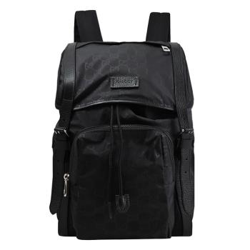 GUCCI 510336 品牌雙G緹花緞面尼龍大容量後背包.黑