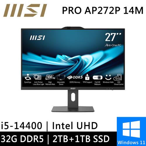 微星 PRO AP272P 14M-632TW-SP7 27型(i5-14400/32G DDR5/2TB PCIE+1TB SSD/W11)特仕版