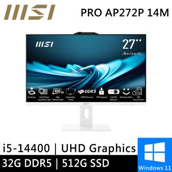 微星 PRO AP272P 14M-633TW-SP3 27型 白(i5-14400/32G DDR5/512G PCIE/W11)特仕版