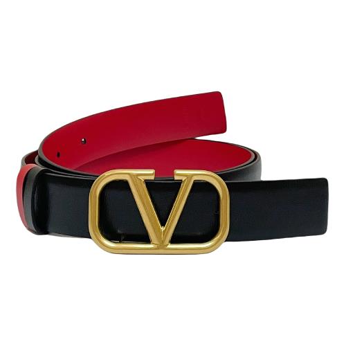 【VALENTINO】V LOGO 小牛皮雙面皮帶-黑色/紅色(95cm) 3W0T0T15ZFR 0SM